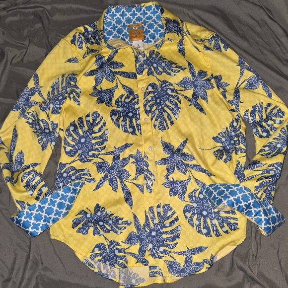 Ruby rd size 8 button up yellow floral blouse - Picture 1 of 3